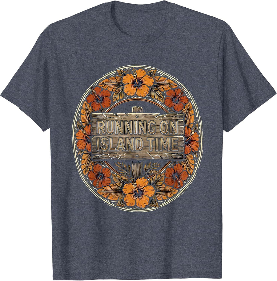 Running on Island Time Jamaica Design T-Shirt - Heather Blue