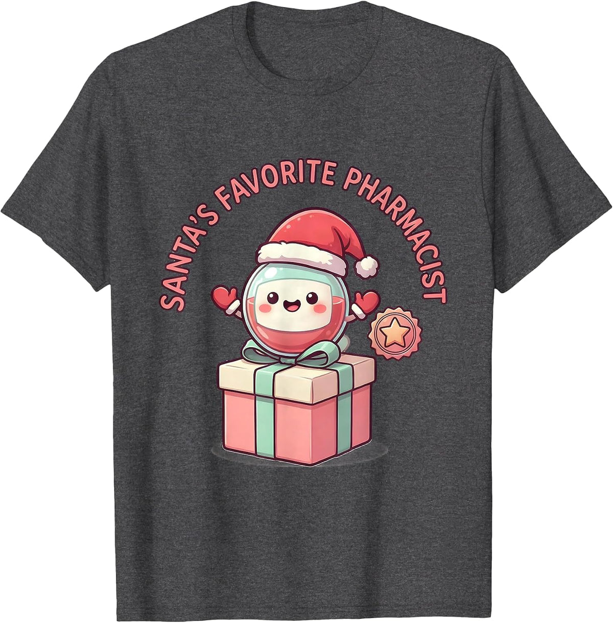 Santa's Favorite Pharmacist Cute Kawaii Pharmacy Tech T-Shirt - Dark Heather Grey
