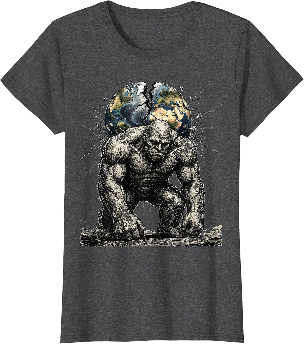 Women's Ancient Atlas Crumbling Globe Greek Mythology T-Shirt - Dark Heather Grey