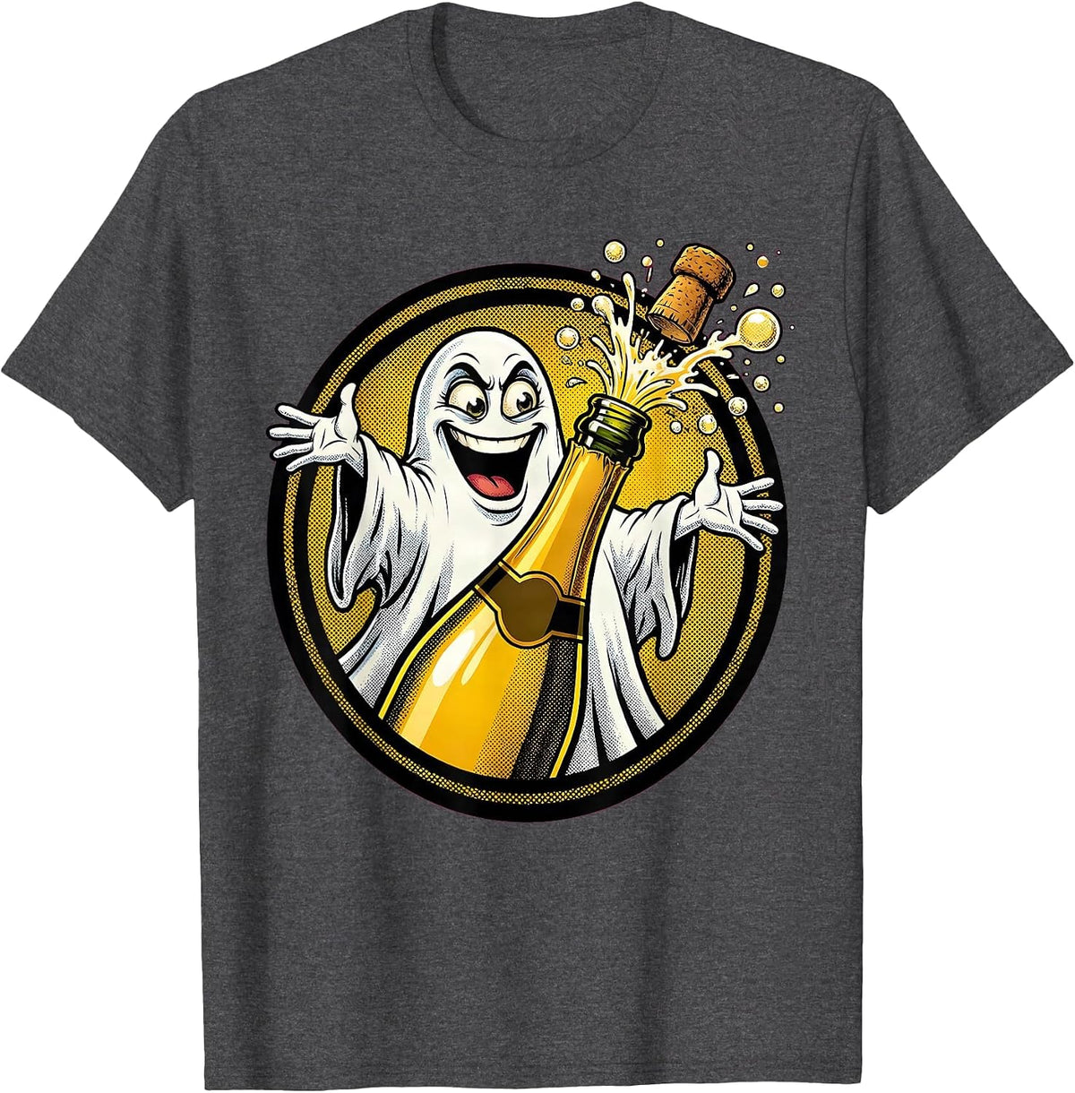 Men's Boo Jee Ghost Champagne Bottle Pop Art T-Shirt - Dark Heather Grey