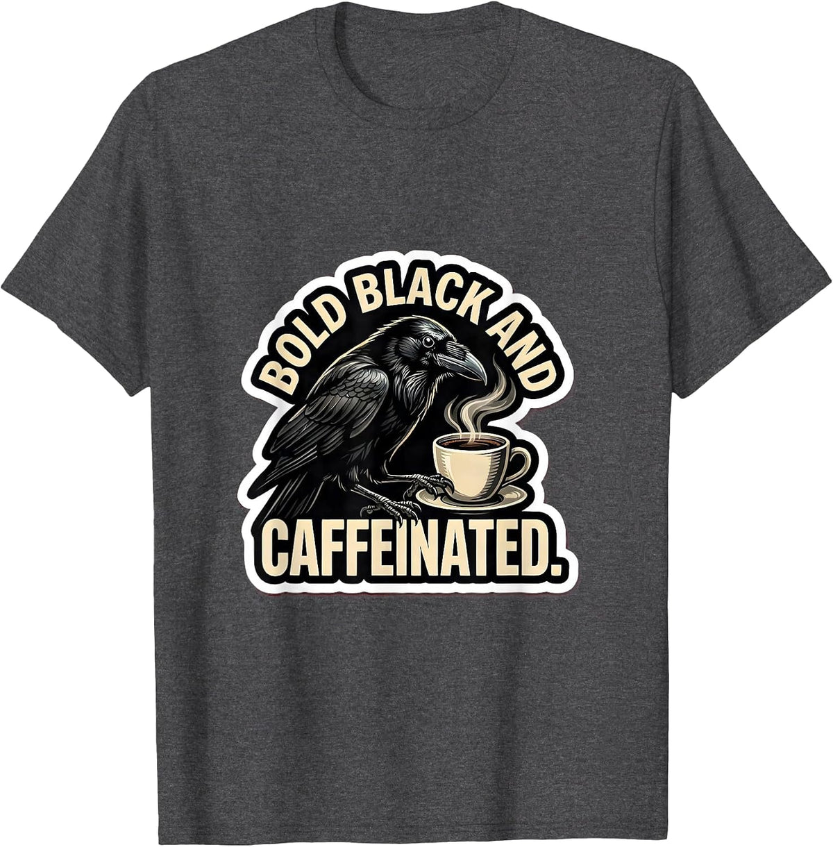 Men's Cawf Crow Bold Black and Caffeinated Design T-Shirt - Dark Heather Grey