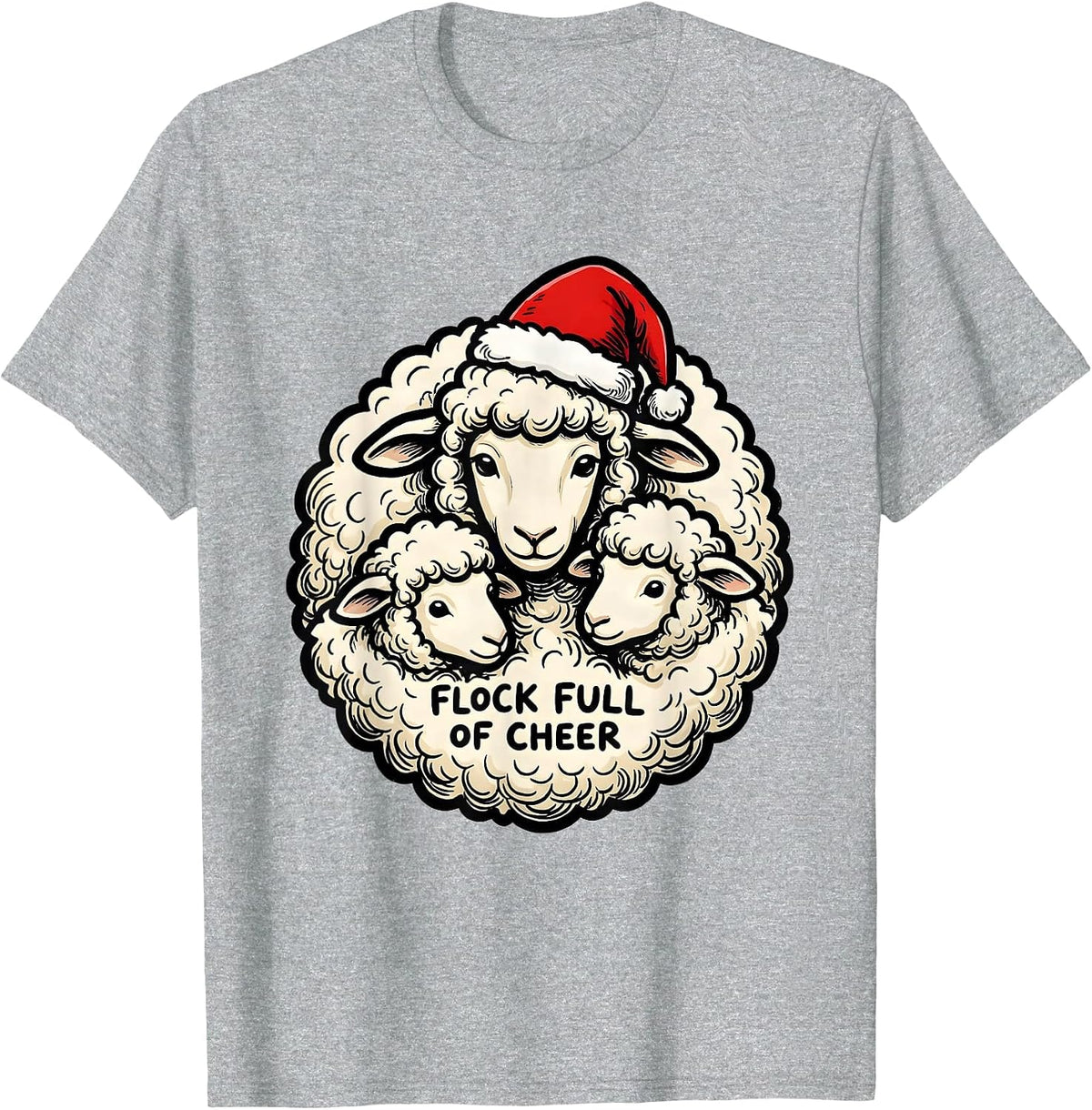 Men's Flock Full Of Cheer Funny Sheep Christmas Pun Novelty Gift T-Shirt - Heather Grey