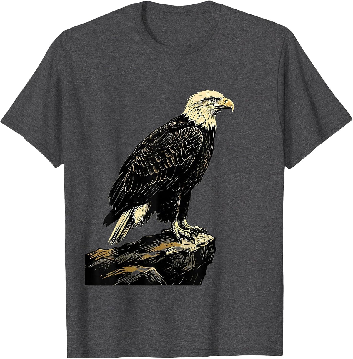 Men's Bald Eagle Linocut Wildlife Bird Lover Gift T-Shirt - Dark Heather Grey