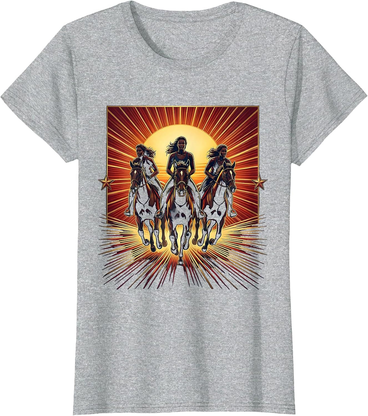 Let's Go Girls Horseback Riding Sunset Graphic T-Shirt - Heather Grey