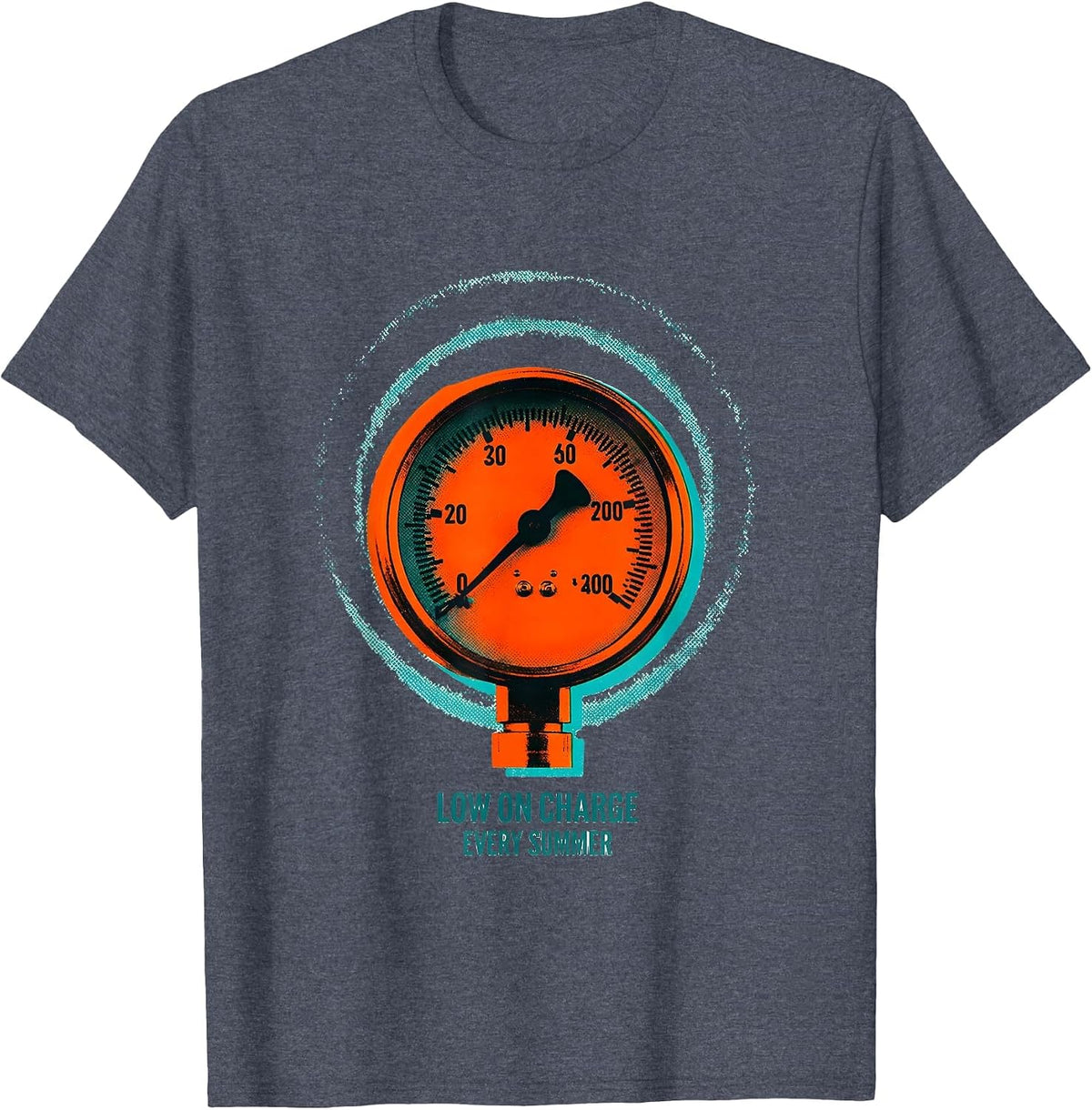 Low On Charge Every Summer Risograph HVAC Technician T-Shirt - Heather Blue