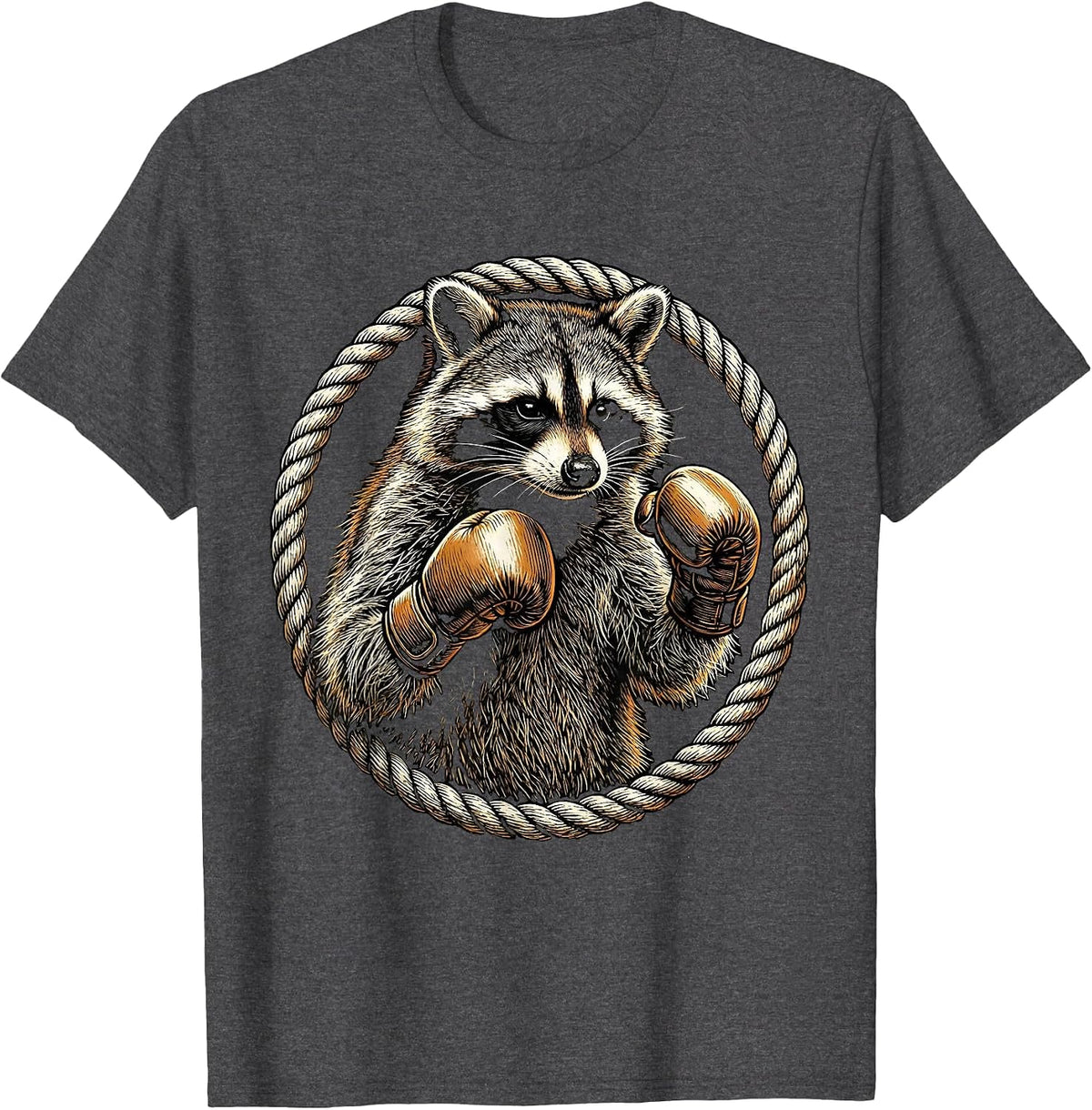 Raccoon Boxing Gloves Ready to Fight Graphic T-Shirt - Dark Heather Grey