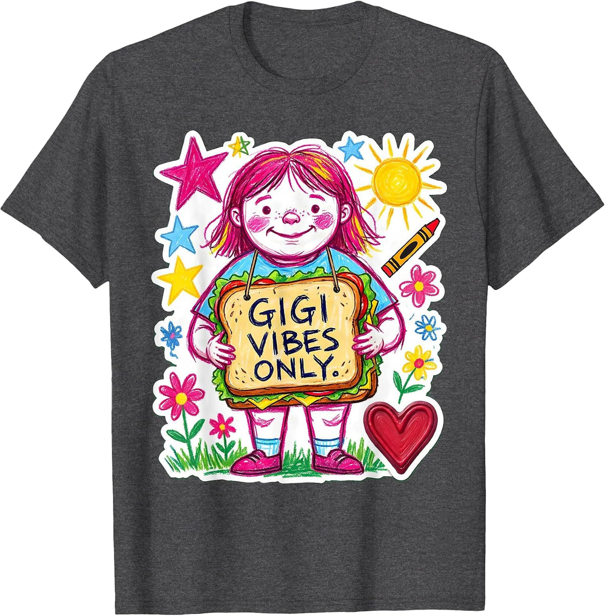 Men's Gigi Vibes Only Grandma Pride Design T-Shirt - Dark Heather Grey