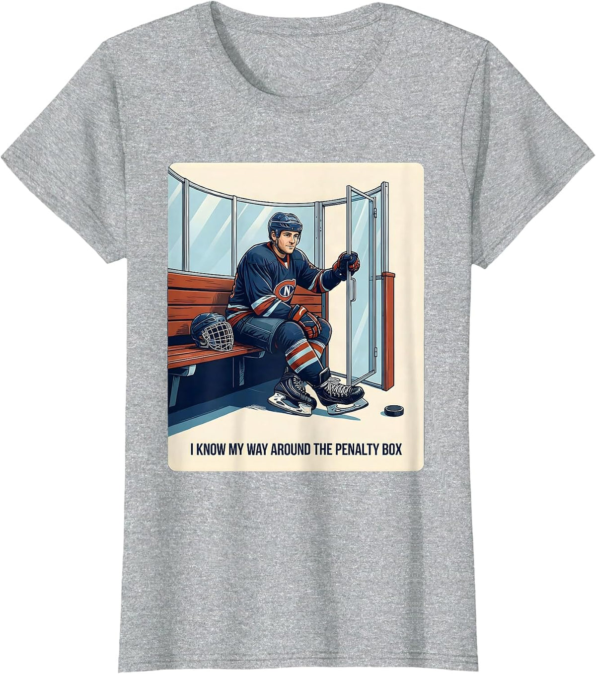 I Know My Way Around The Penalty Box Funny Hockey Player T-Shirt - Heather Grey