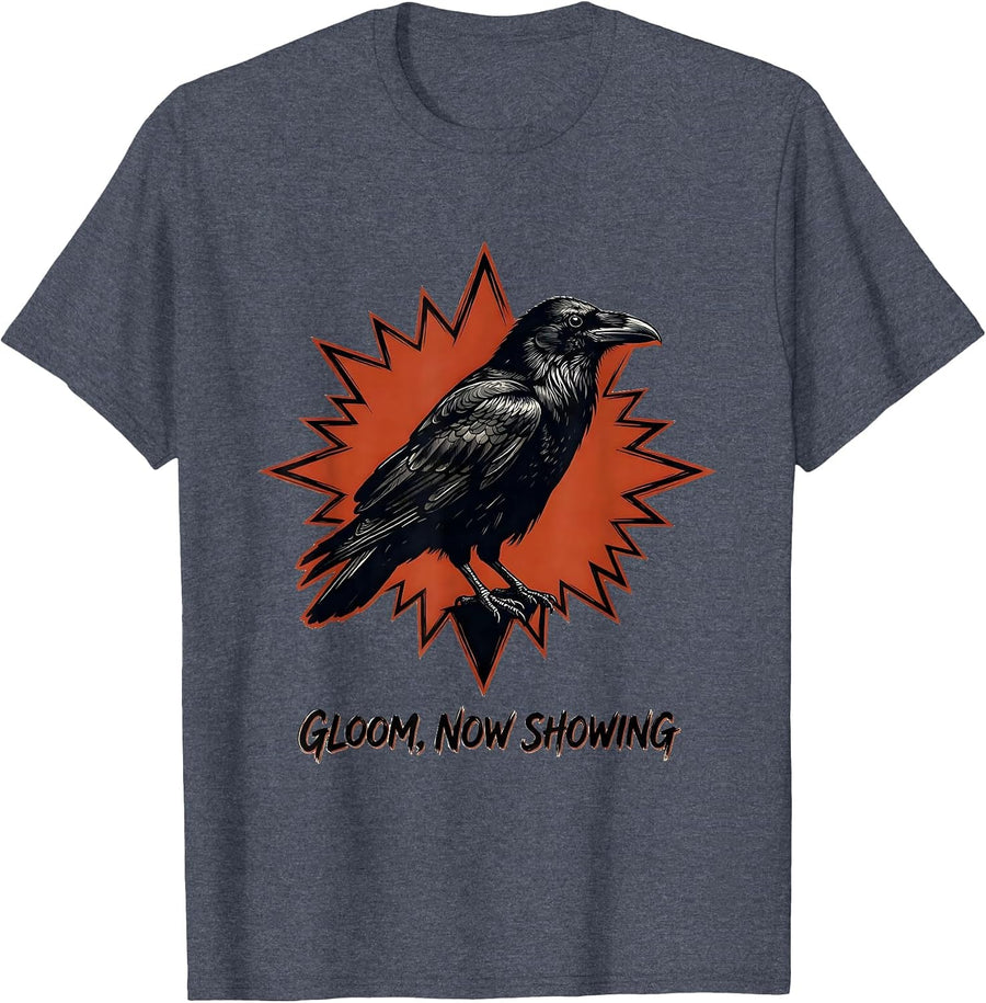 Gloom Now Showing Gothic Edgar Allan Poe Raven Literary T-Shirt - Heather Blue