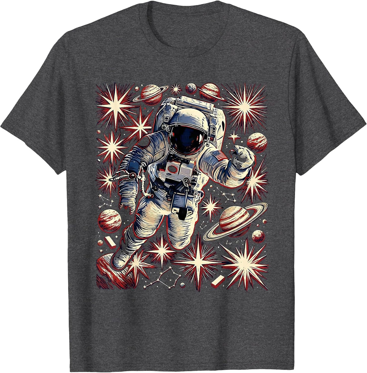 Labor Day Astronaut Floating in Deep Space T-Shirt - Dark Heather Grey