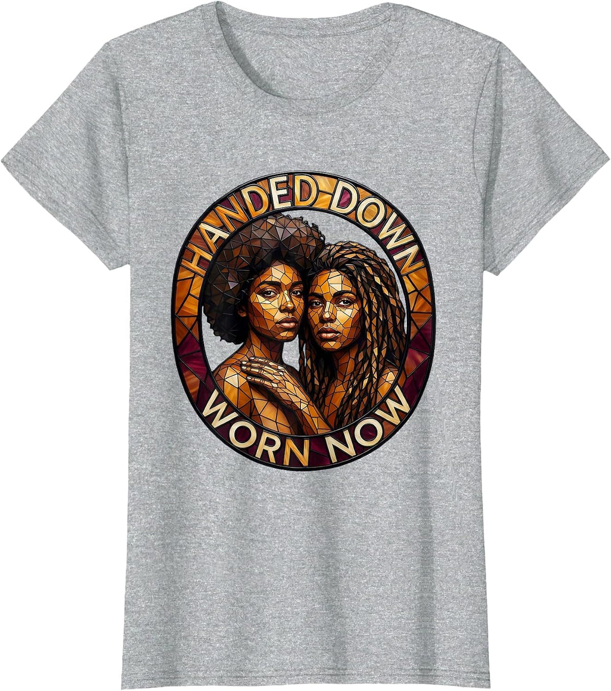 Handed Down Worn Now Stained Glass Mosaic Natural Hair Pride T-Shirt - Heather Grey
