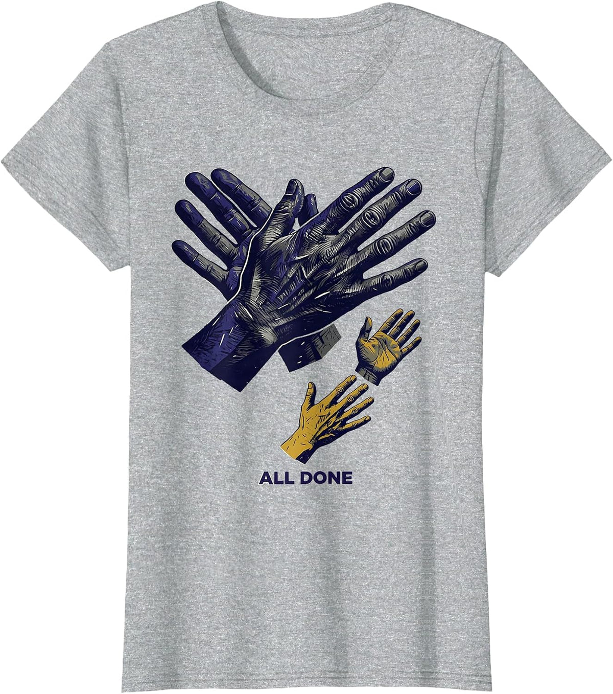 All Done Linocut ASL Sign Language Teacher Classroom Humor T-Shirt - Heather Grey