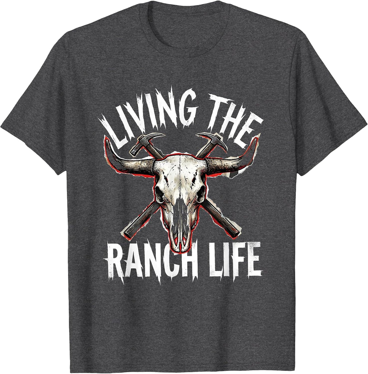 Men's Living the Ranch Life Western Graphic Design T-Shirt - Dark Heather Grey