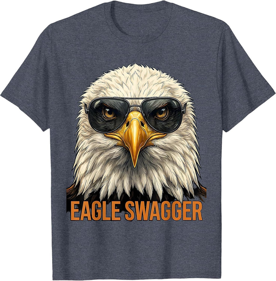 Eagle Swagger Playful Bald Eagle Wildlife Lover Pride Kids T-Shirt - Heather Blue