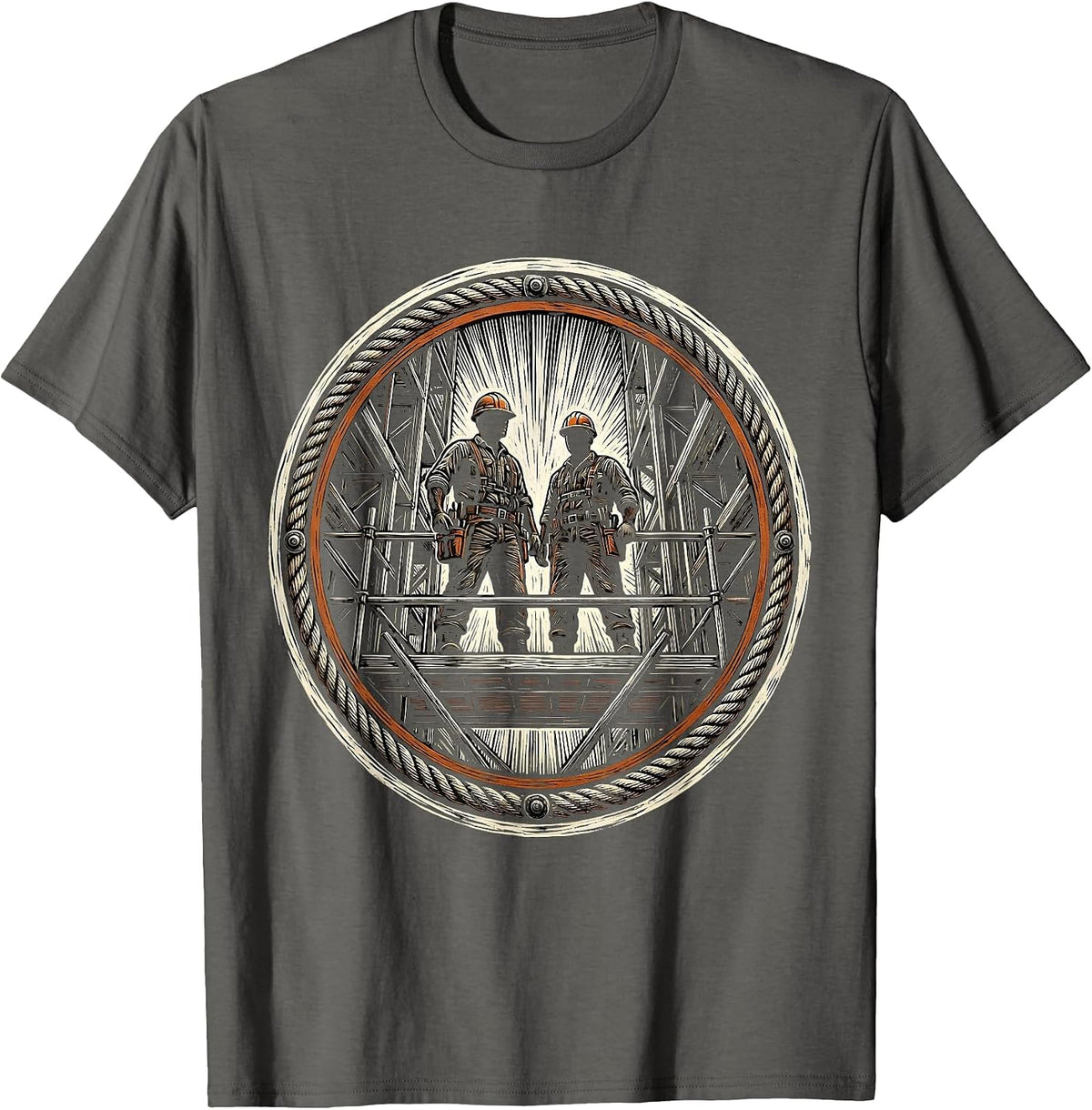 Labor Day Skyscraper Scaffolding Workers Graphic T-Shirt - Asphalt Grey