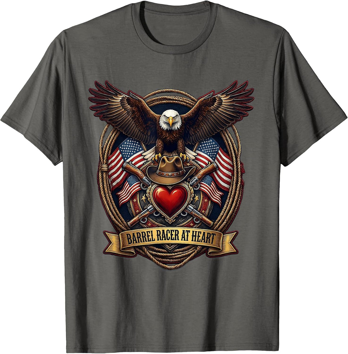 Barrel Racer At Heart Rodeo Design T-Shirt - Asphalt Grey