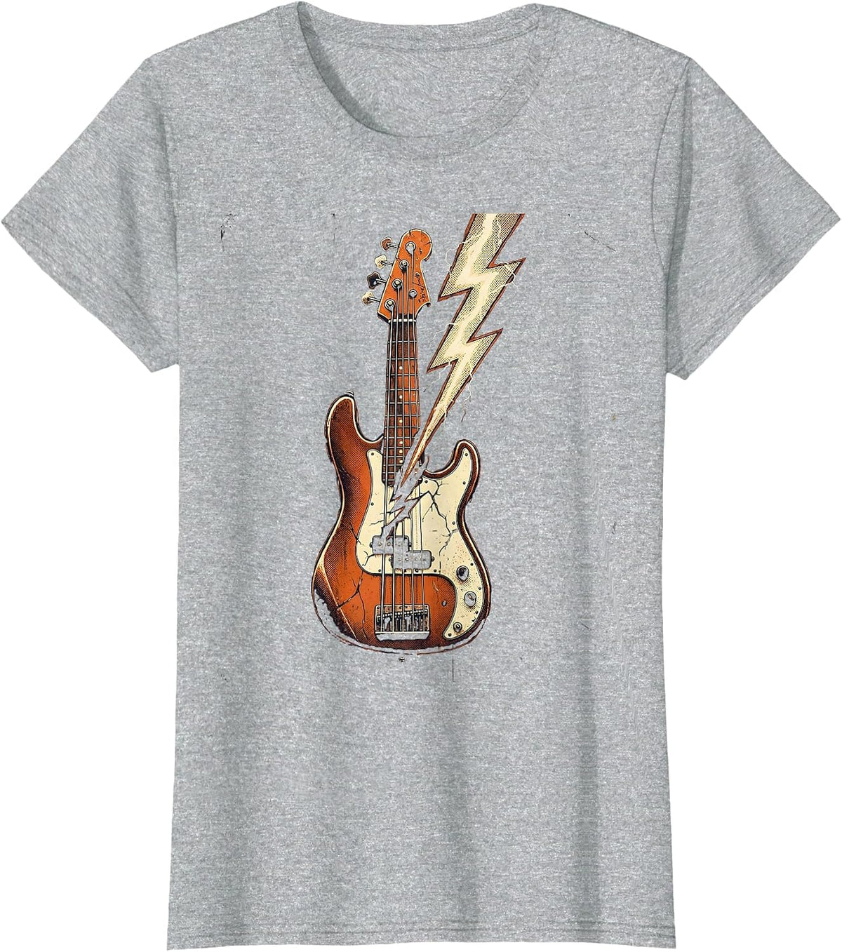 Lightning Bolt Electric Bass Guitar 90s Band Graphic T-Shirt - Heather Grey