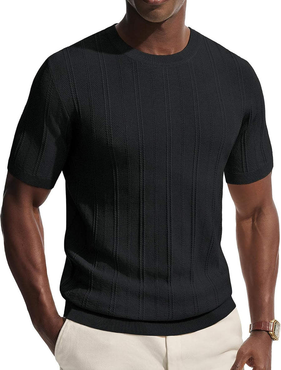 PJ PAUL JONES Men's T-Shirts Casual Short Sleeve Crewneck Knit Tee Shirts - Black-ribbed
