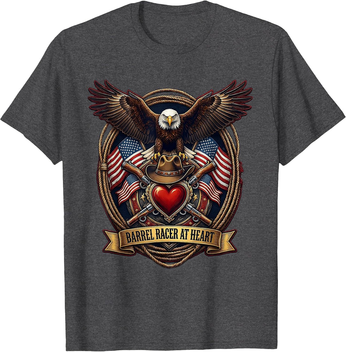 Barrel Racer At Heart Rodeo Design T-Shirt - Dark Heather Grey