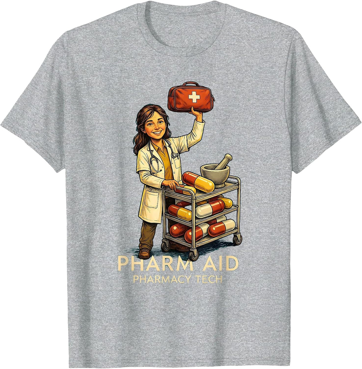 Men's Pharm Aid Pharmacy Tech Funny Pharmacy Technician Pun T-Shirt - Heather Grey