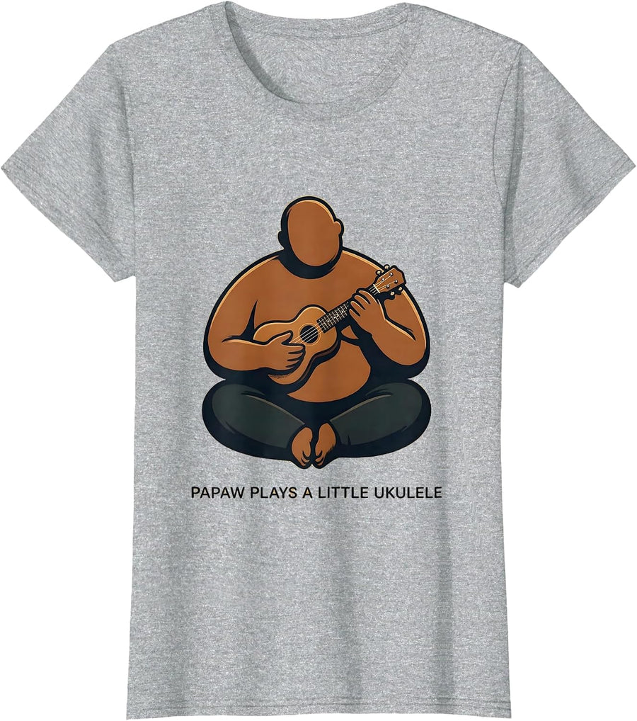 Papaw Plays a Little Ukulele Funny Grandpa Ukulele Player T-Shirt - Heather Grey