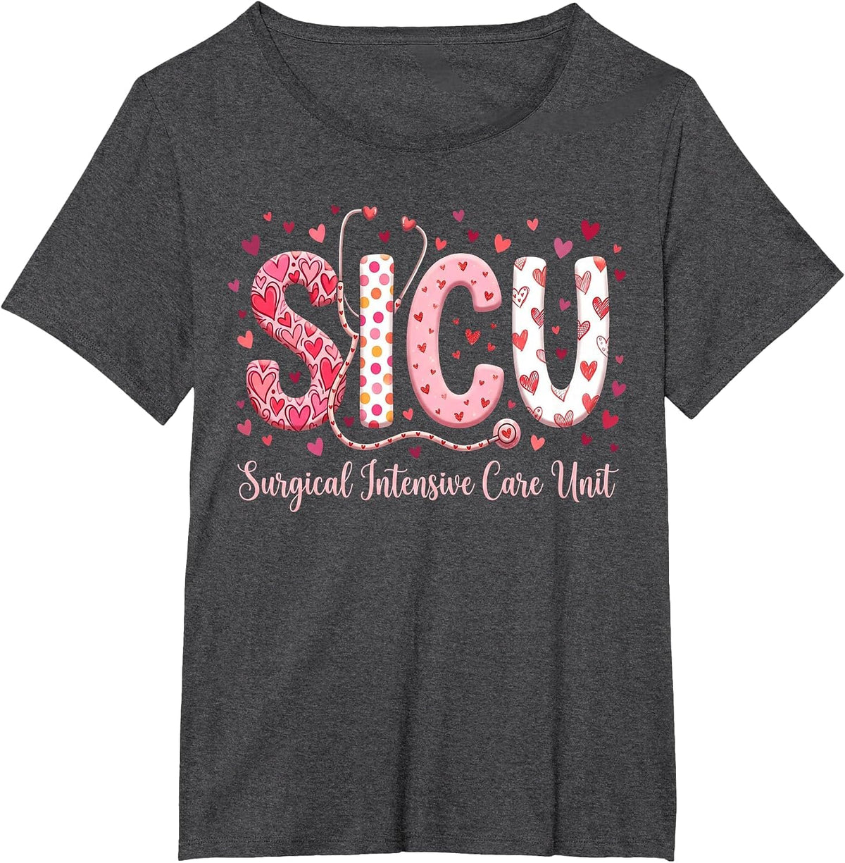 Heart Surgical Intensive Care Unit Valentines SICU Nurse T-Shirt - Dark Heather Grey