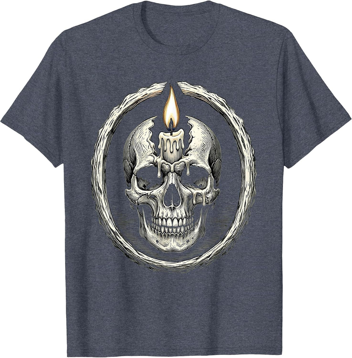 Melting Candle Skull Emo Gothic Dark Art Design T-Shirt - Heather Blue