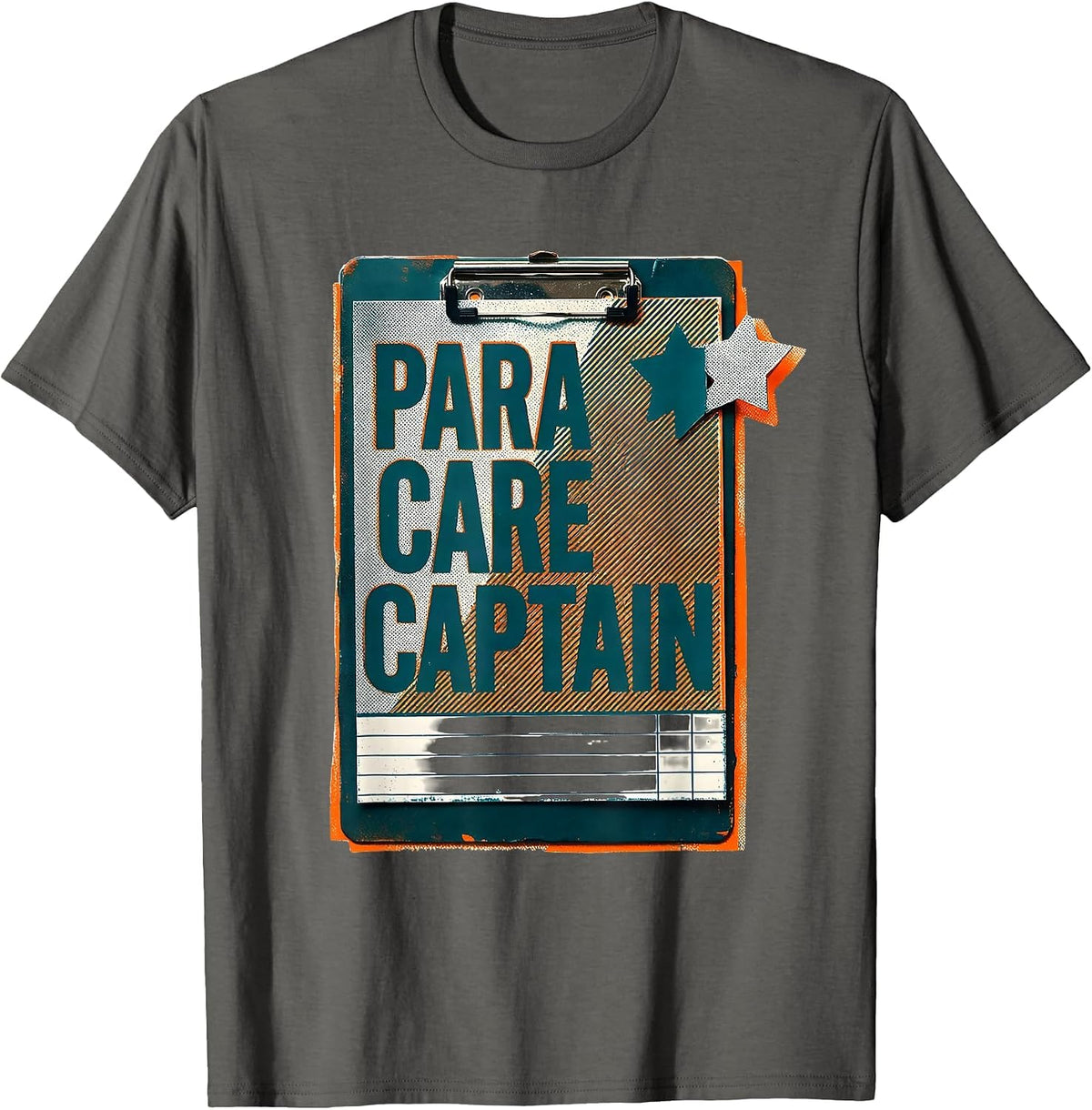 Men's Para Care Captain Risograph Paraprofessional Teacher's Aide T-Shirt - Asphalt Grey