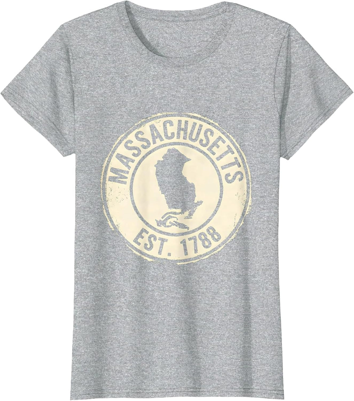 Women's Massachusetts Est. 1788 Vintage Rubber Stamp State Pride T-Shirt - Heather Grey