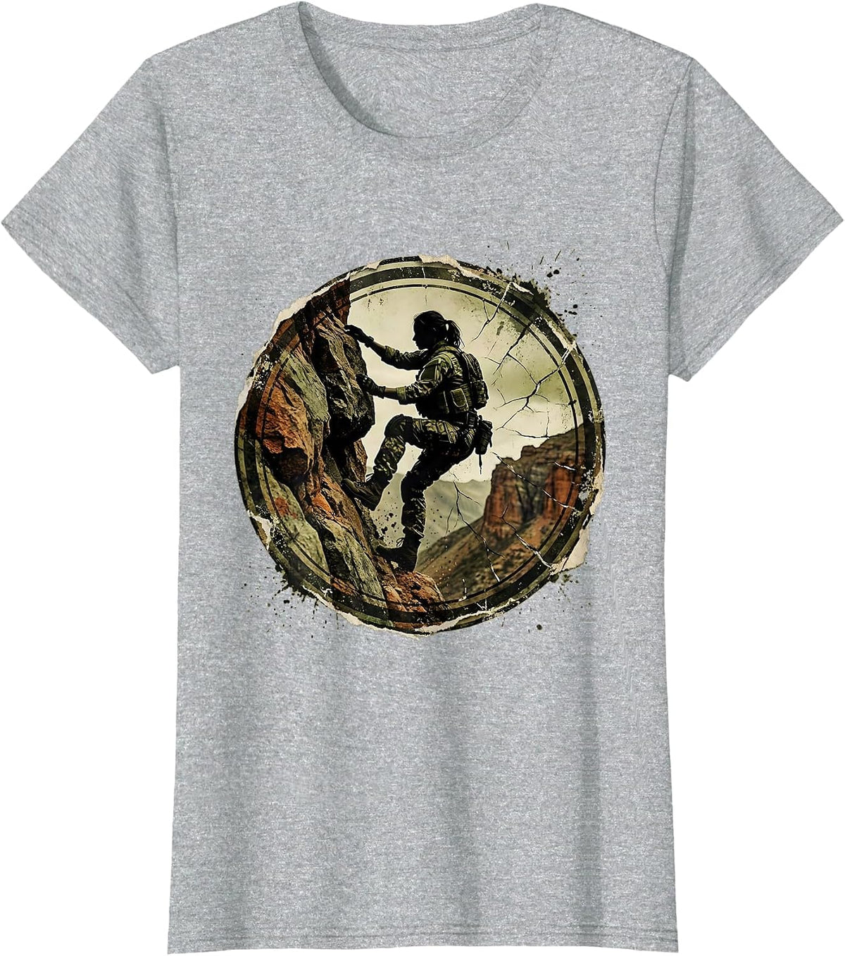 Camo Cliff Climber Adventurer Graphic Design T-Shirt - Heather Grey
