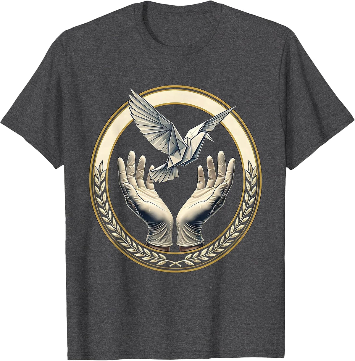 Nurse Surgical Gloves Paper Dove Release Graphic T-Shirt - Dark Heather Grey