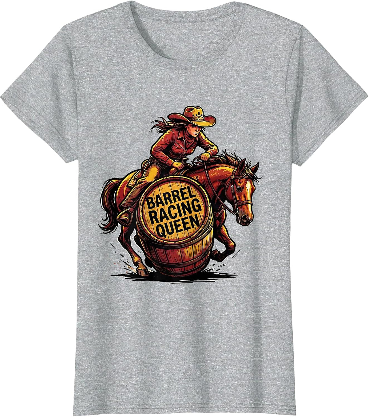 Barrel Racing Queen Rodeo Design T-Shirt - Heather Grey