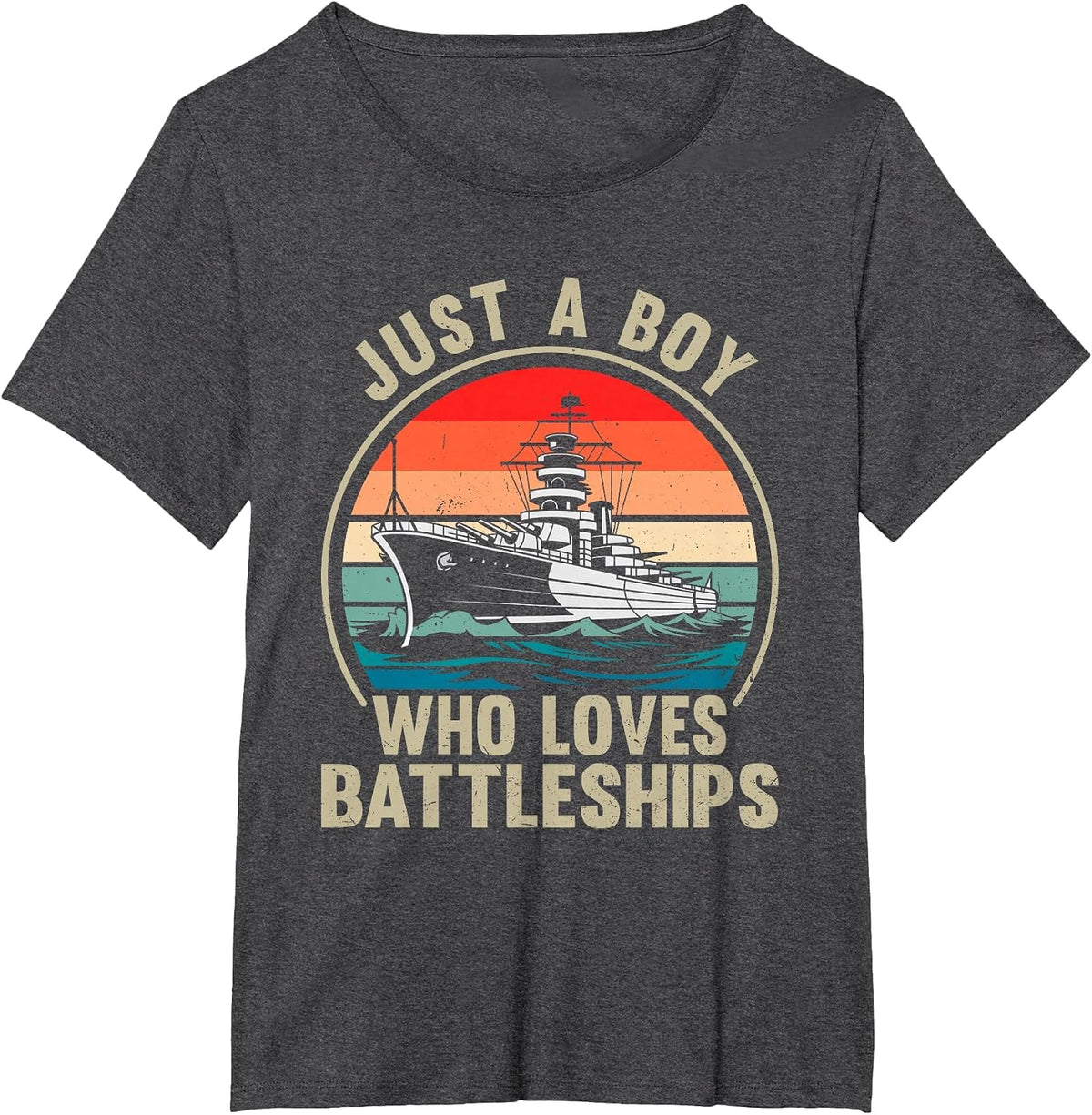 Just A Boy Who Loves Battleships Vintage Patriotic Military T-Shirt - Dark Heather Grey
