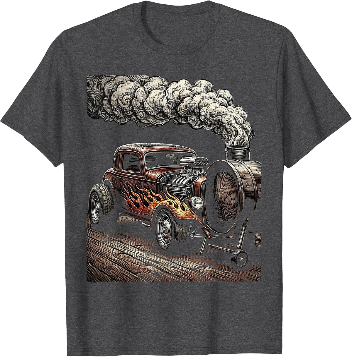 Hot Rod BBQ Labor Day Racing Lifestyle Graphic T-Shirt - Dark Heather Grey