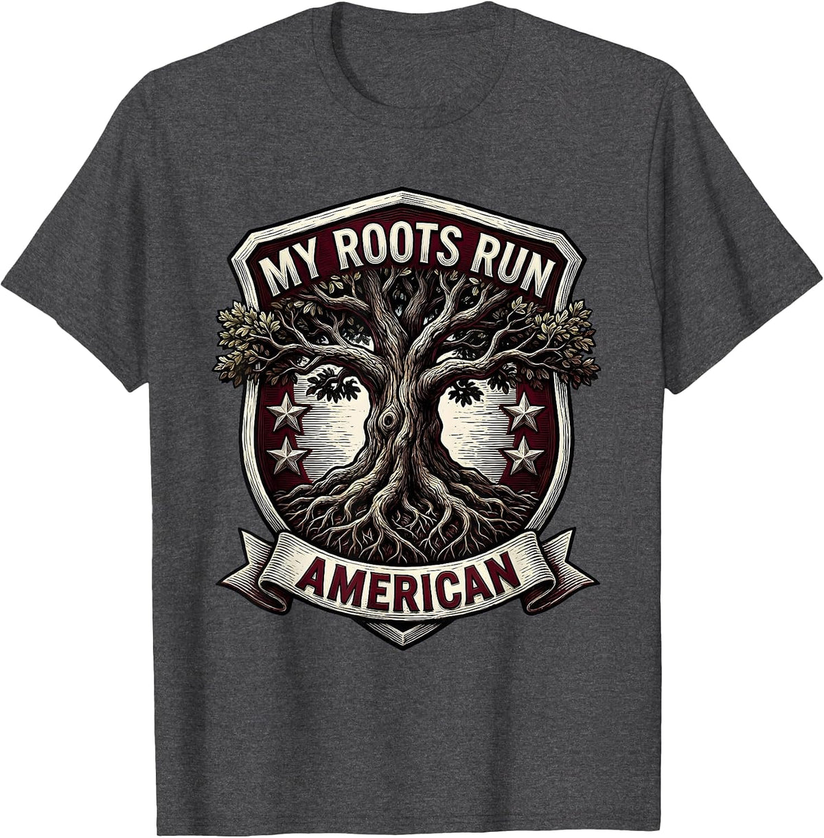 My Roots Run American Patriotic Design T-Shirt - Dark Heather Grey