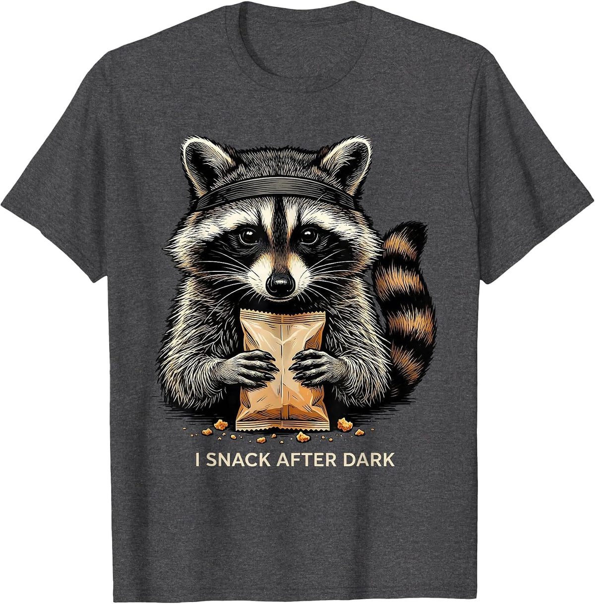 I Snack After Dark Funny Raccoon Trash Panda Meme Humor T-Shirt - Dark Heather Grey