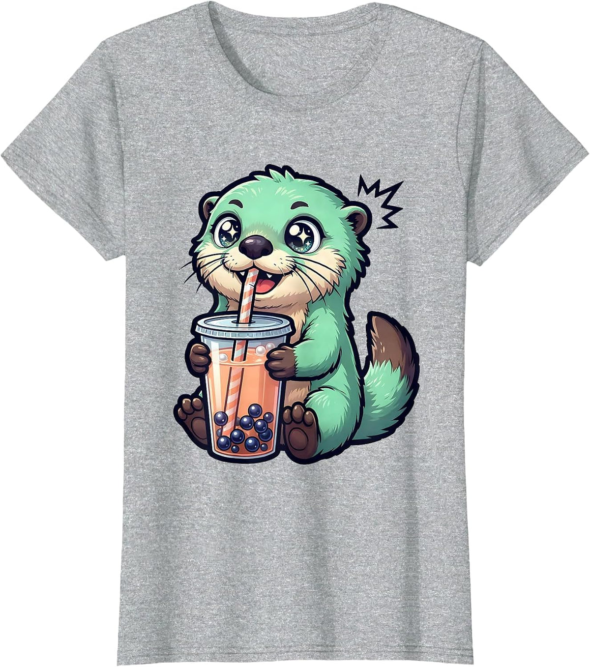 Chibi Otter Kawaii Boba Tea Bubble Tea Lover T-Shirt - Heather Grey