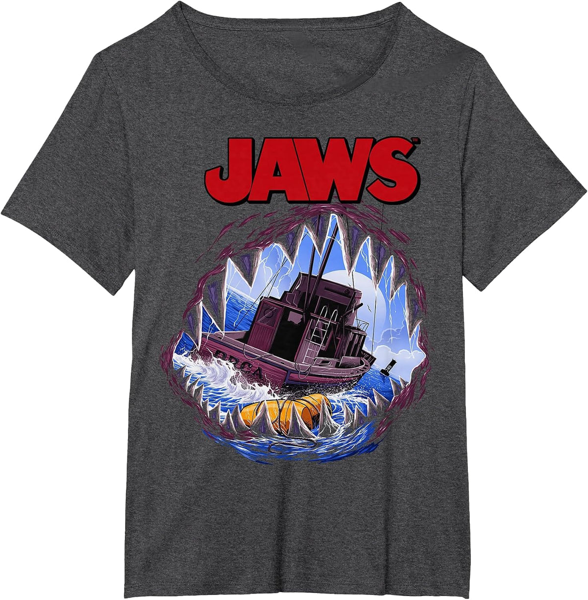 Jaws Mouth View of Orca Poster Style T-Shirt - Dark Heather Grey
