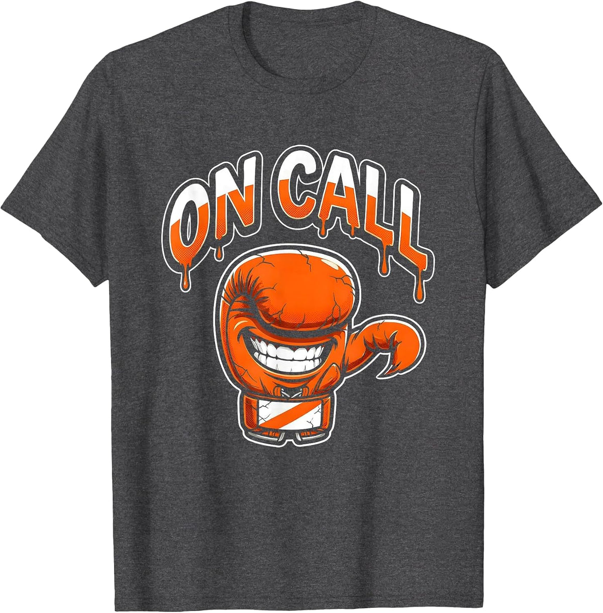 ON CALL Bold Graphic Tee Grinning Boxing Glove Mascot T-Shirt - Dark Heather Grey