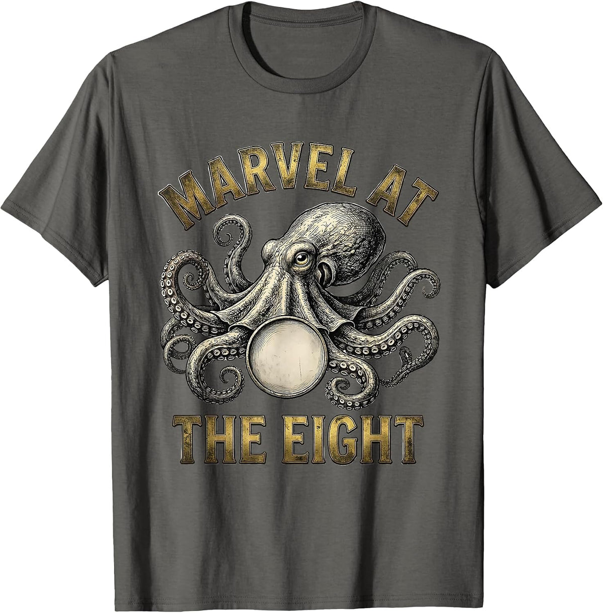 Marvel At The Eight Vintage Octopus Sea Creature T-Shirt - Asphalt Grey