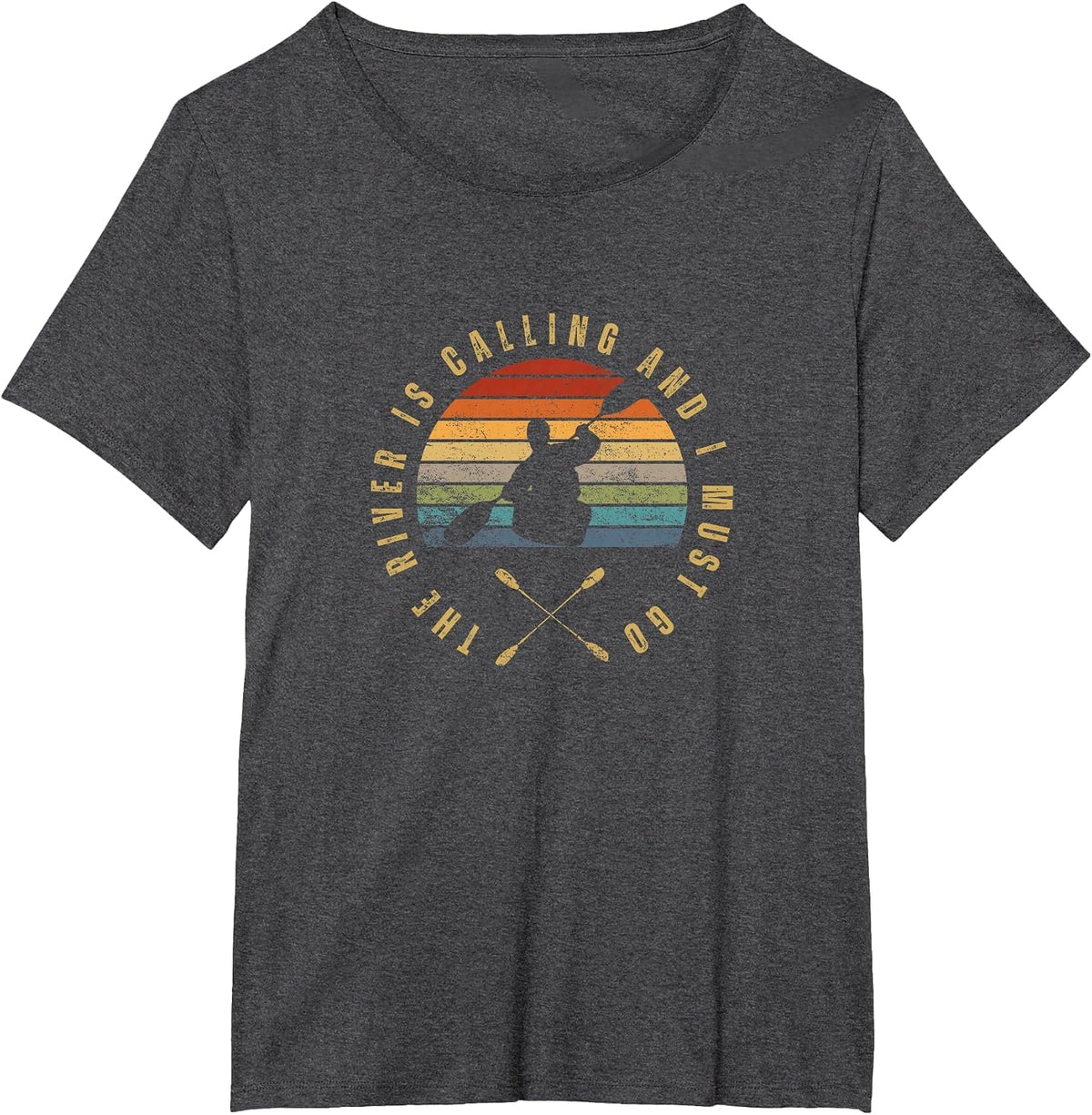 The River is Calling Funny Kayaking T-Shirt - Dark Heather Grey
