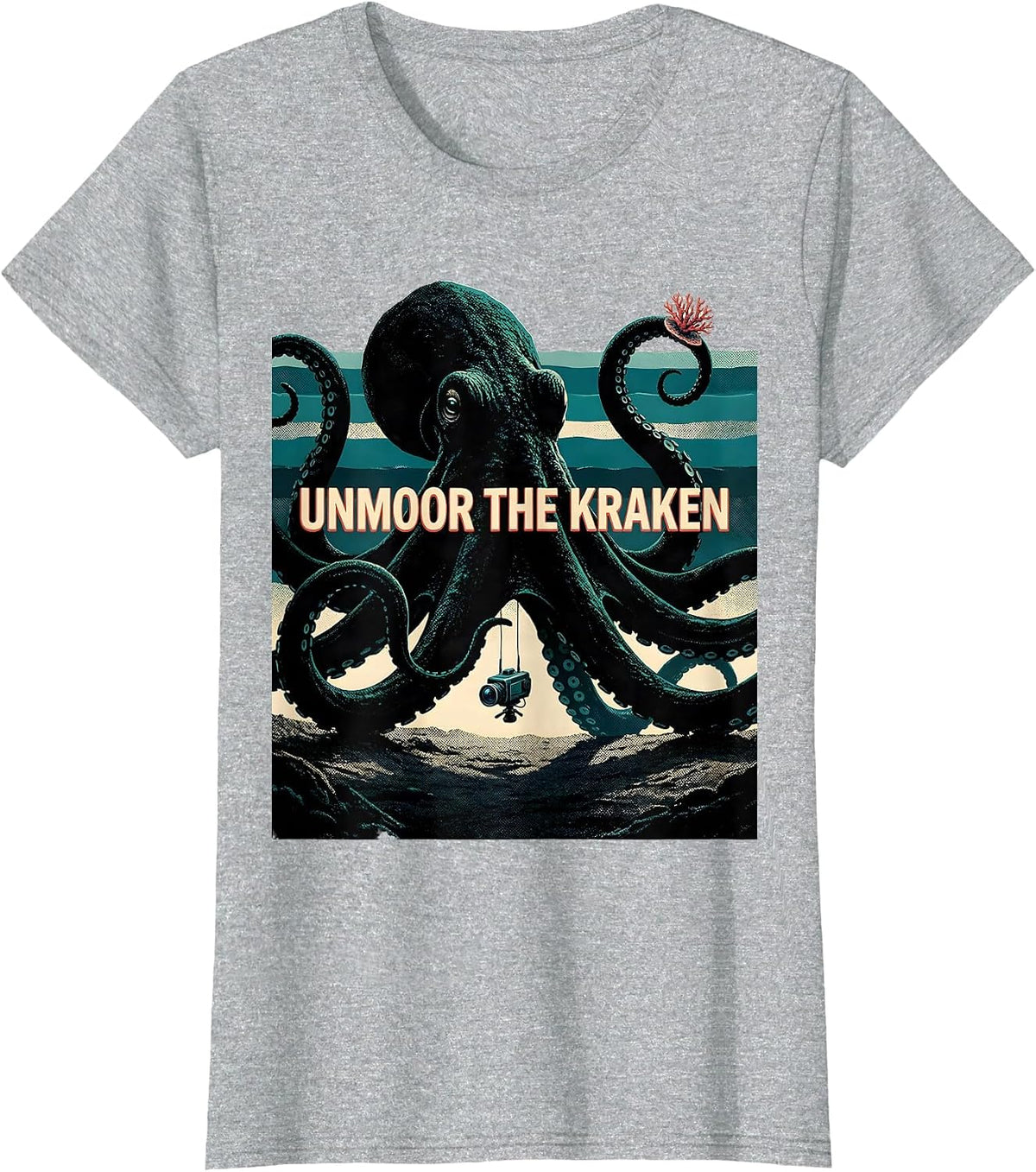 Unmoor The Kraken Vintage Kraken Octopus Marine Biology T-Shirt - Heather Grey