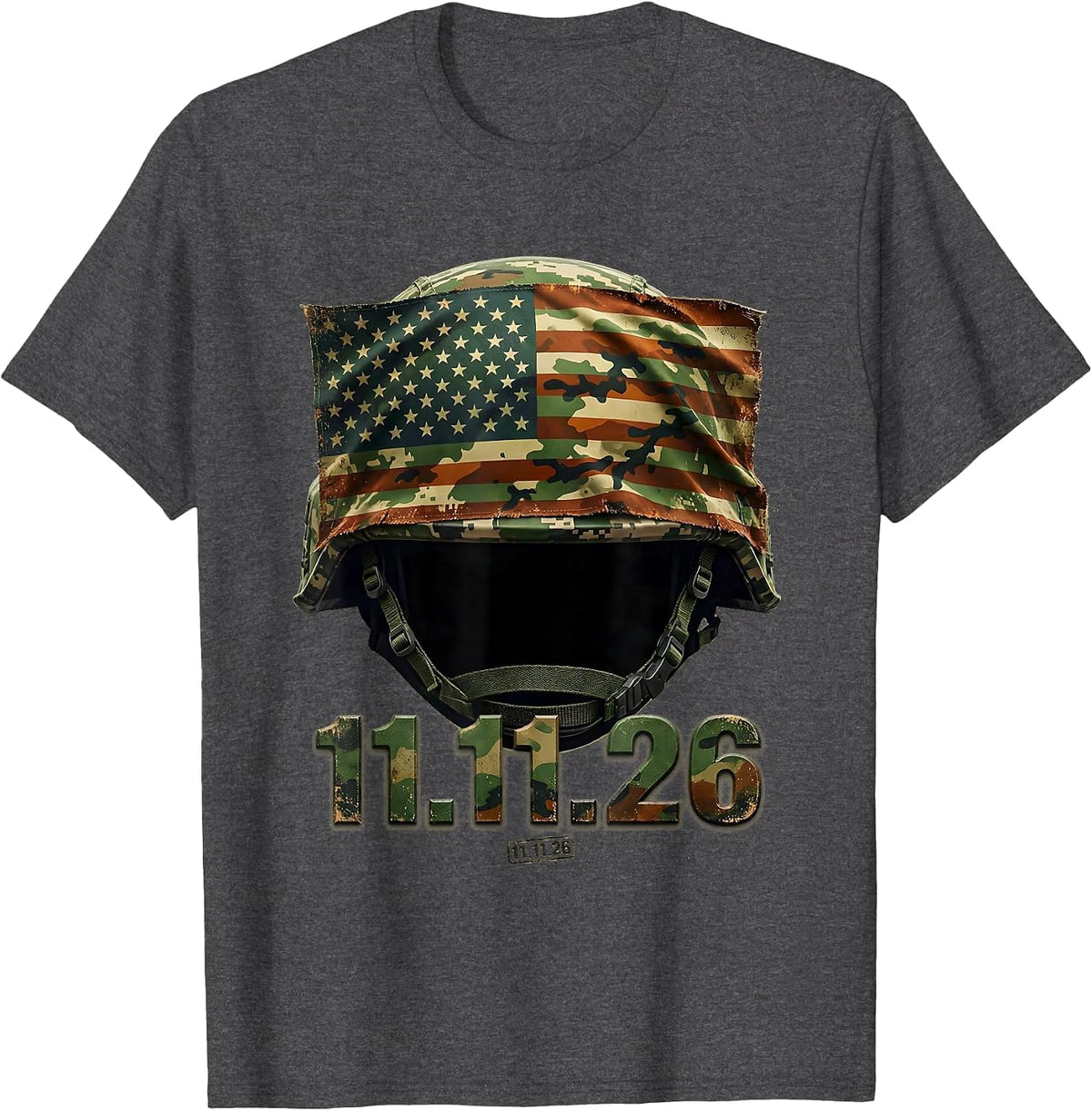 11.11.26 Distressed Military Veteran Patriotic T-Shirt - Dark Heather Grey