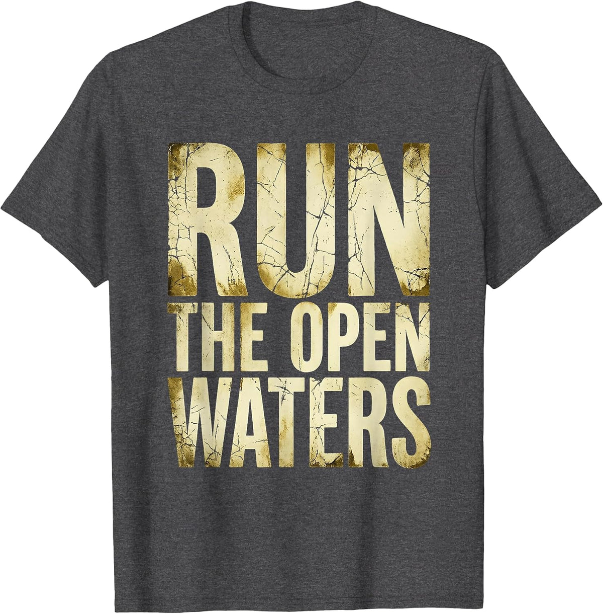 Run the Open Waters Navy Nautical Design T-Shirt - Dark Heather Grey