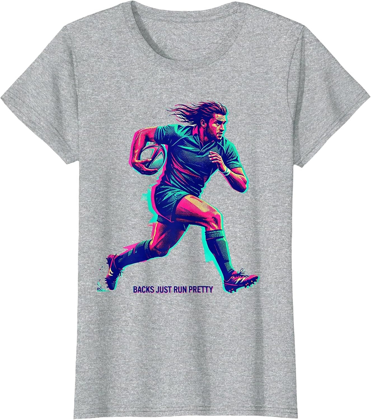 Backs Just Run Pretty Funny Rugby Design T-Shirt - Heather Grey