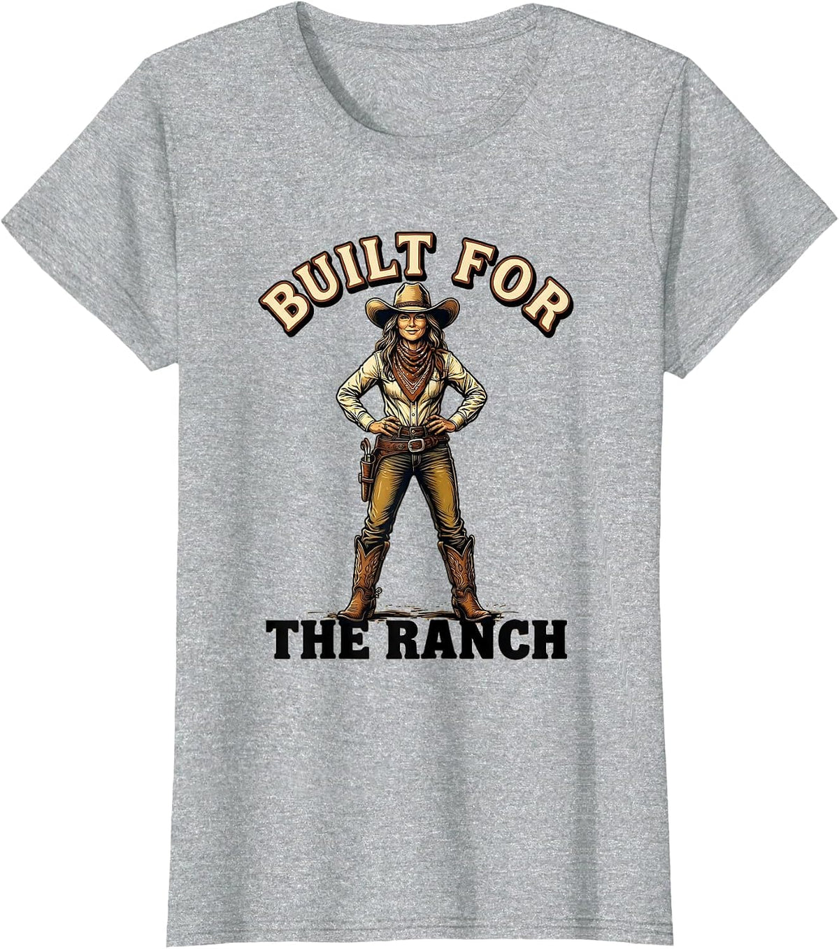 Built for the Ranch White Cowgirl Design T-Shirt - Heather Grey