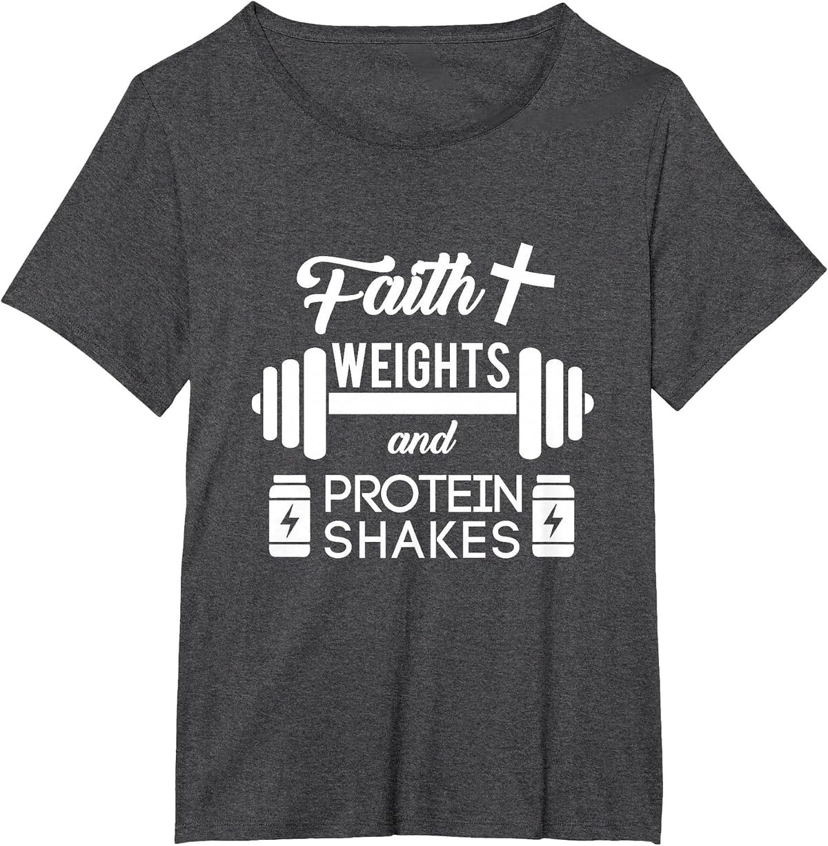 Christian Workout Faith Weigths Protein Shakes T-Shirt - Dark Heather Grey