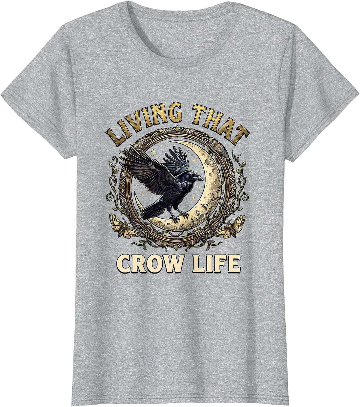 Living That Crow Life Bold Crow Graphic Design T-Shirt - Heather Grey