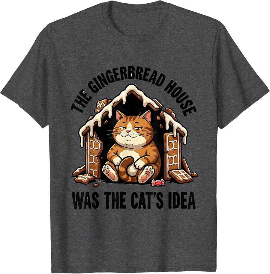 Men's The Gingerbread House Was The Cat's Idea Funny Cat Lover T-Shirt - Dark Heather Grey