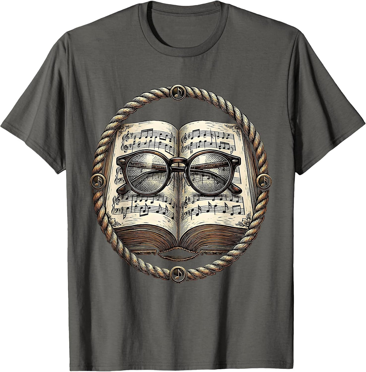 Music Teacher Glasses Songbook Illustration T-Shirt - Asphalt Grey
